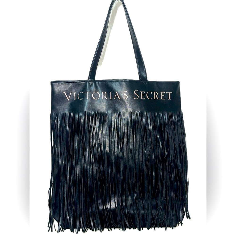 Victoria’s Secret Black 2018 Limited Edition Faux Leather Fringe Tote Bag, NWOT